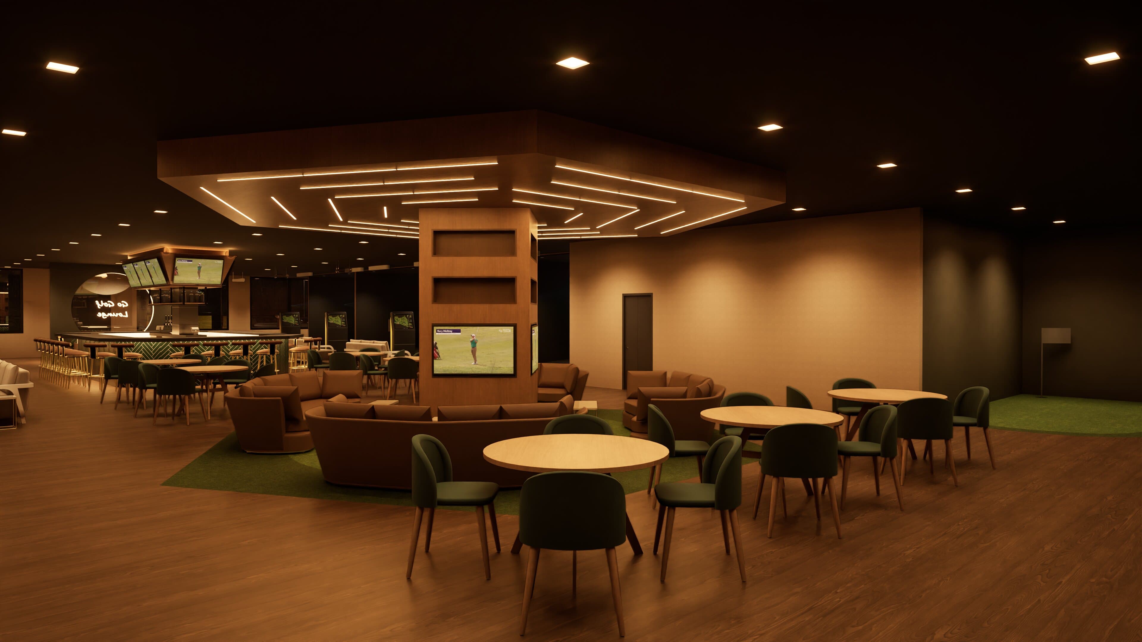 Lounge area with tables and seating