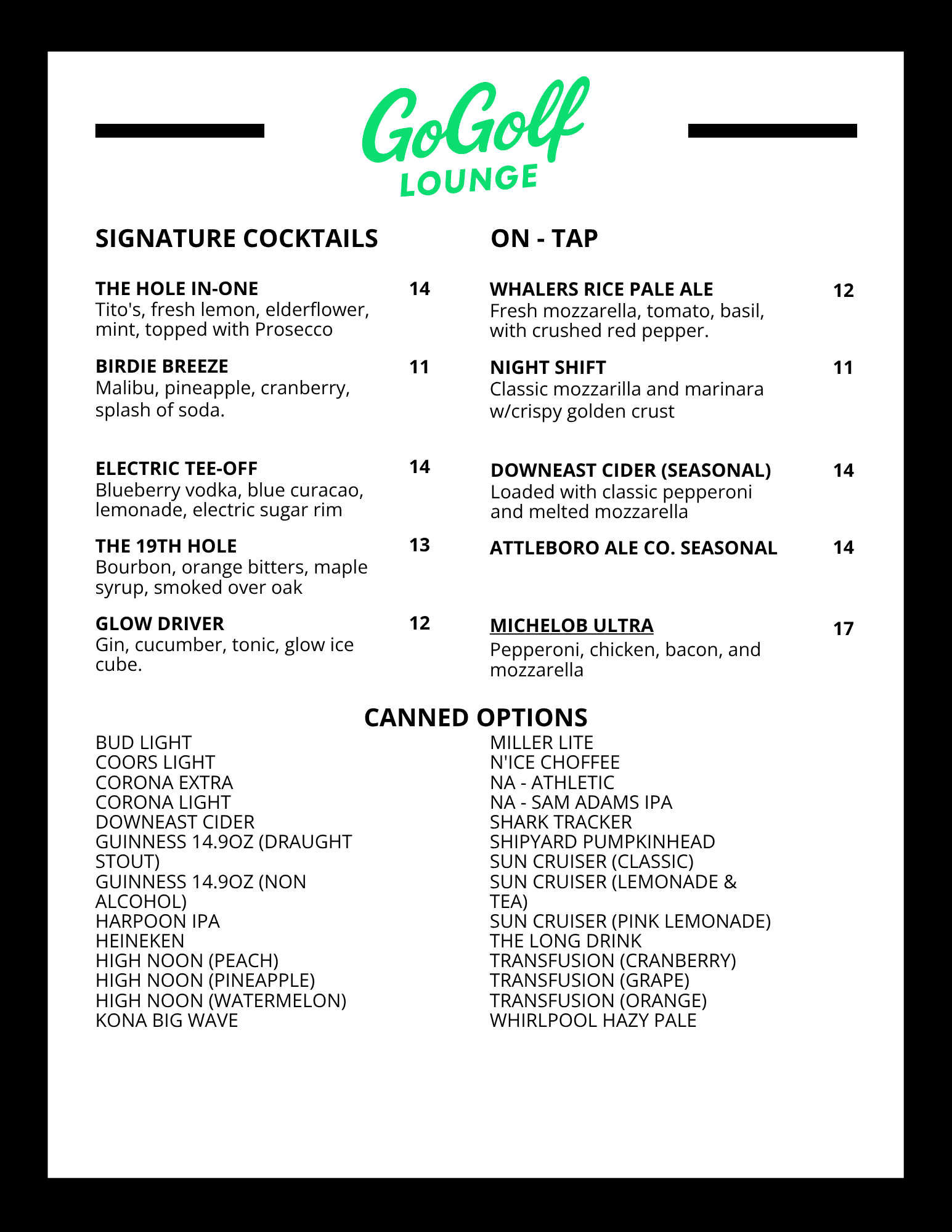 Drinks Menu